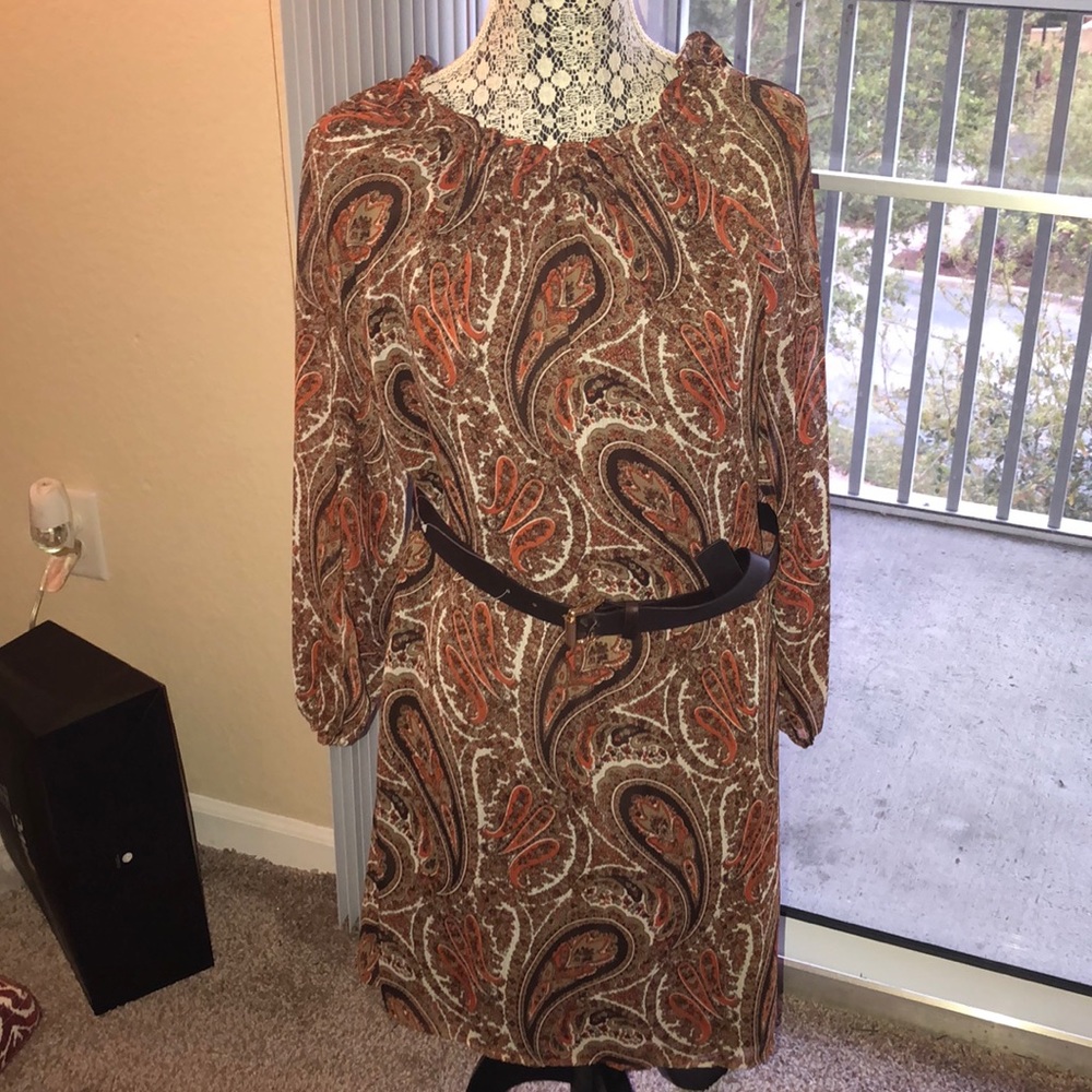 Michael Kors off the shoulder brown paisley dress